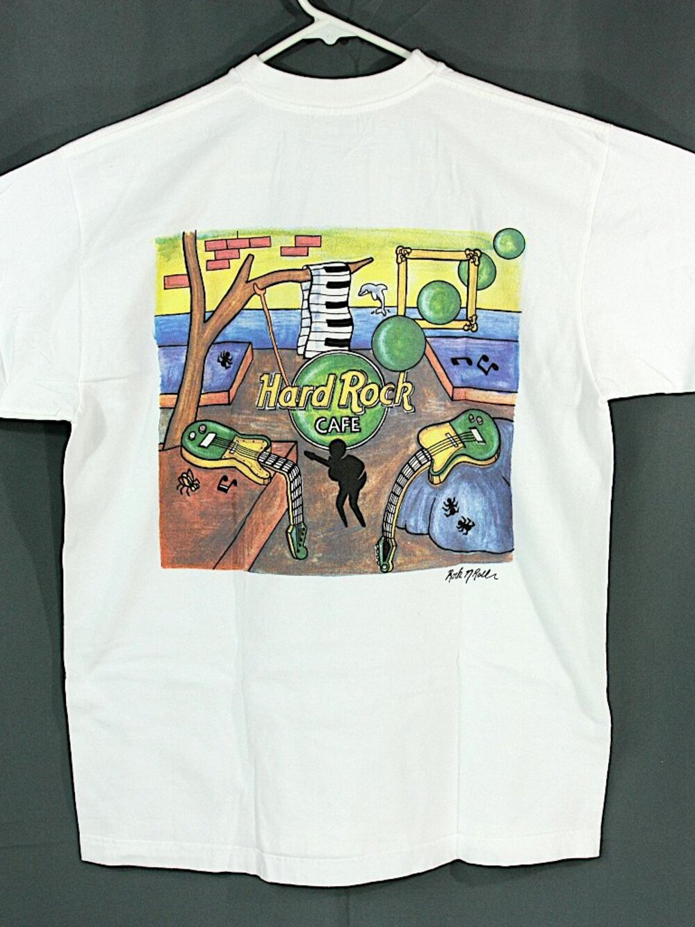 Vintage Hard Rock Cafe Madrid Rock n Roller Pop Art White Cotton T Shirt M 1990s